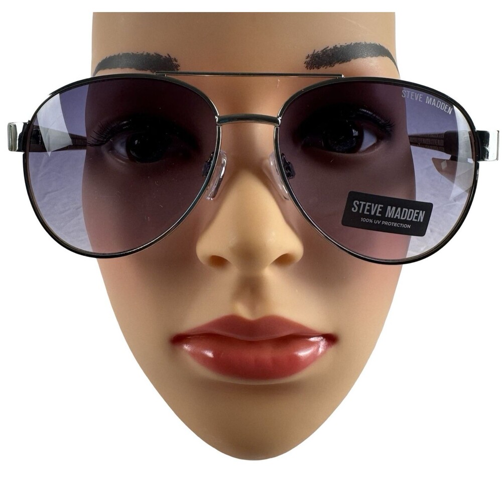 Steve Madden Outlook Aviator Sunglasses Silver Frame Black Lense Eyewear UV New